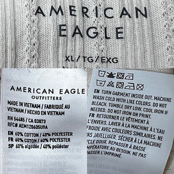 American Eagle AE Cropped Pointelle Hey Baby Tee Oatmeal Cream size XL - Picture 8 of 9